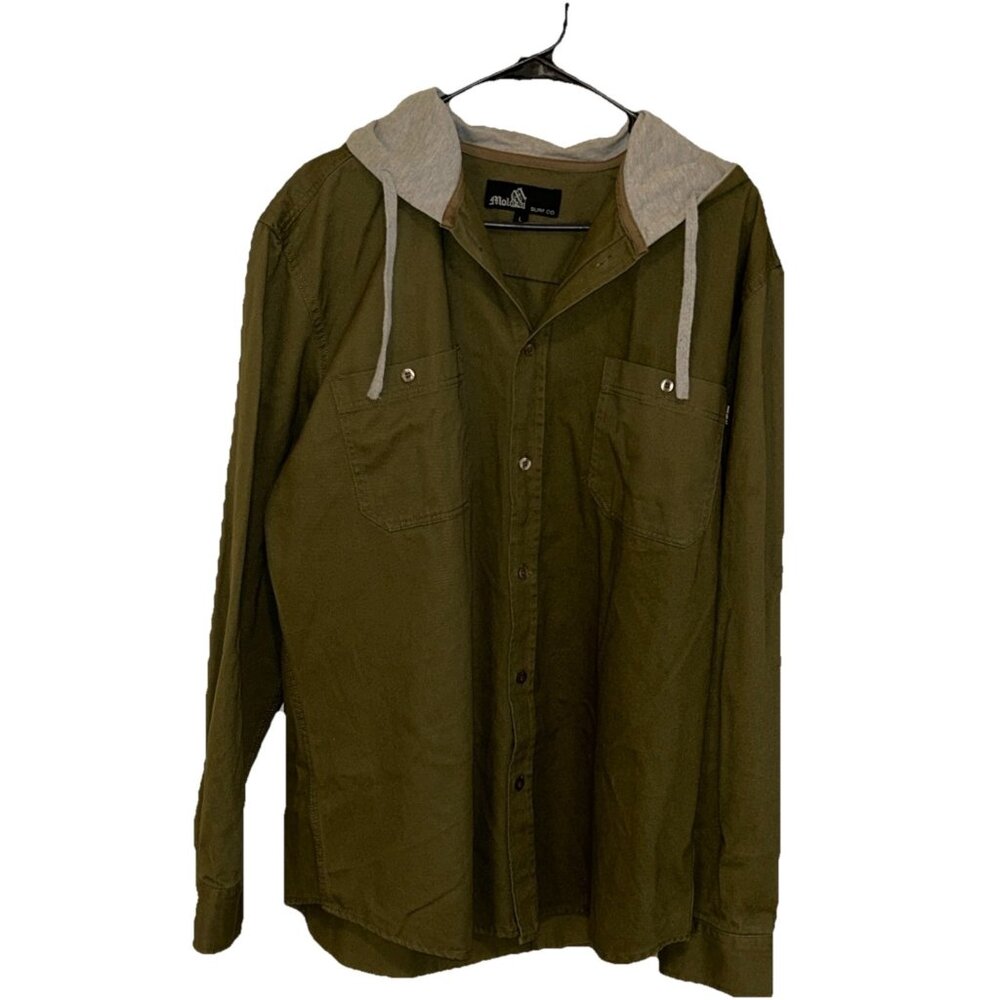 MOLOKAI Surf Co Hoodie Olive Green Long Sleeve Button Up Shirt Men’s Size Large